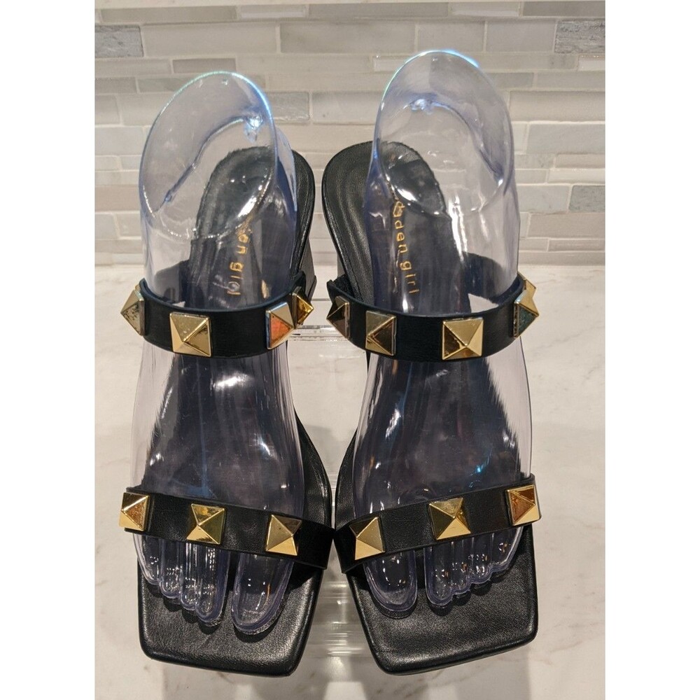 MADDEN GIRL Steve Madden Two Strap Gold Studded Block Heel Sandals 8.5 - Picture 5 of 14